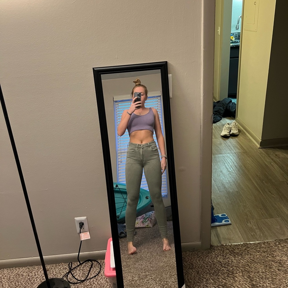 Green high rise stretch jeggings